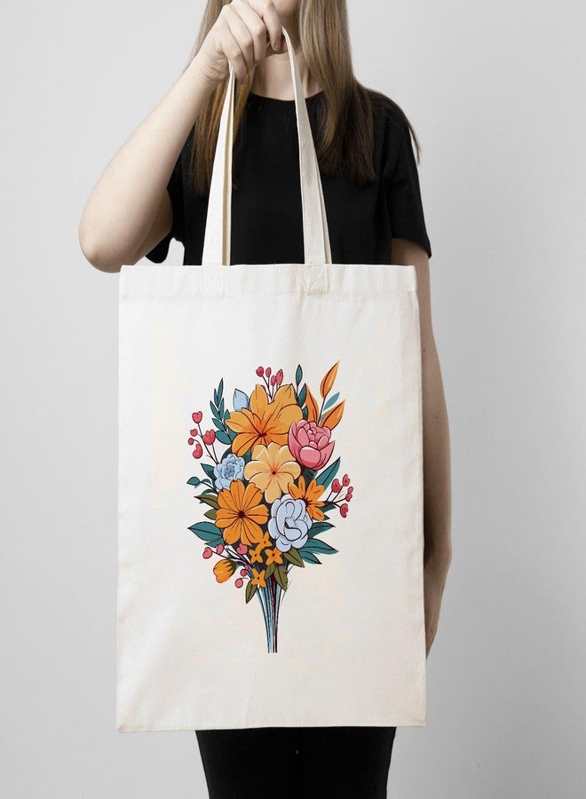 ARTBUG Tote Bag for Women with zip, Aesthetic Canvas tote bag for college girls, office, stylish and reusable - Flowers - D No - 269 - Image 3