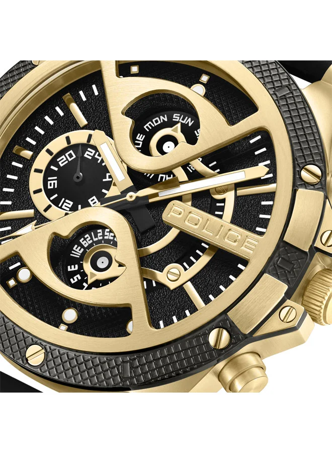POLICE Men's Men's Surigao Men's 47mm Multifunction Watch with Matte Black Dial & Silicone Strap
