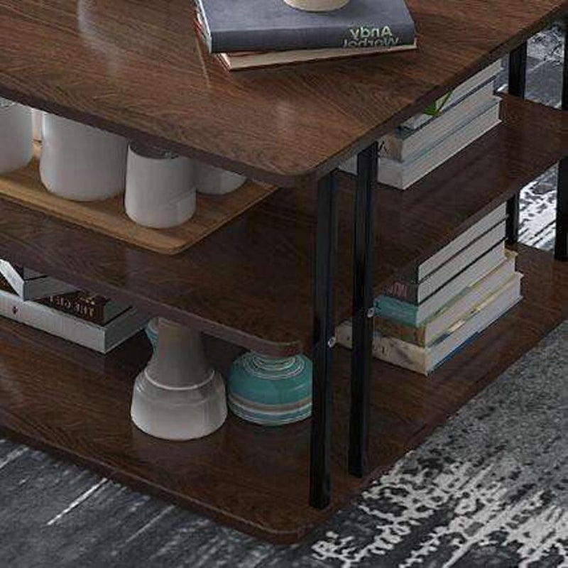 Harmony Home طاولة مركز هارموني للمعيشة – طاولة قهوة خشبية بثلاثة مستويات مع تخزين – طاولة شاي حديثة بإطار معدني – طاولة جانبية للكنبة للمنزل والمكتب والاستقبال – بني - Image 4