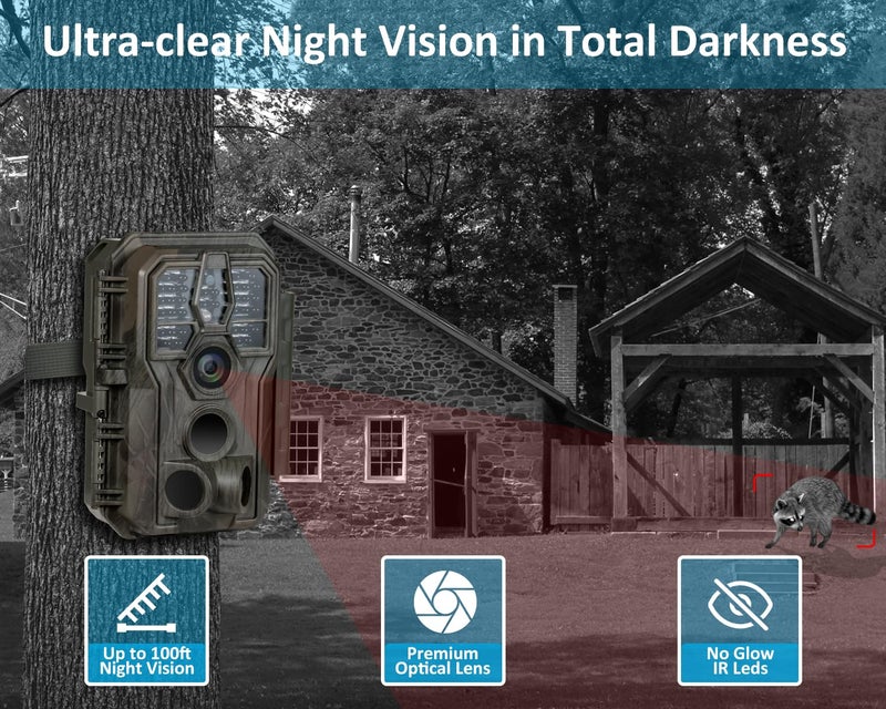 GardePro E5S 2-Pack Trail Camera (Non-Cellular, Non-WiFi), 64MP Photo & 1296P HD Video, 0.1s Trigger, 100ft No-Glow Night Vision, Motion Activated Wildlife Camera - Image 5