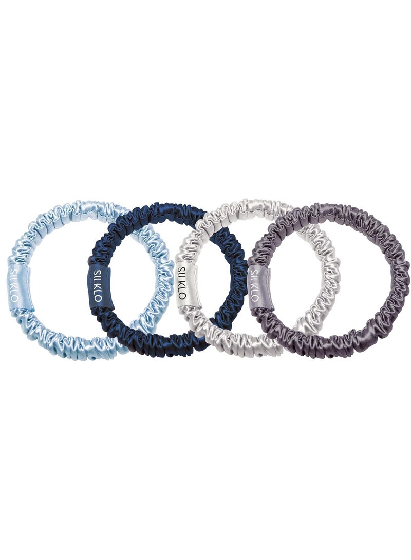 ELAUR Elaur Silklo Silk Scrunchies, 100% Pure Mulberry Hair Ties 22 Momme Anti Hair Loss No Breakage Anti Crease Anti Frizz 4Pcs (Navy, Light Blue, Charcoal, Grey) - Image 1