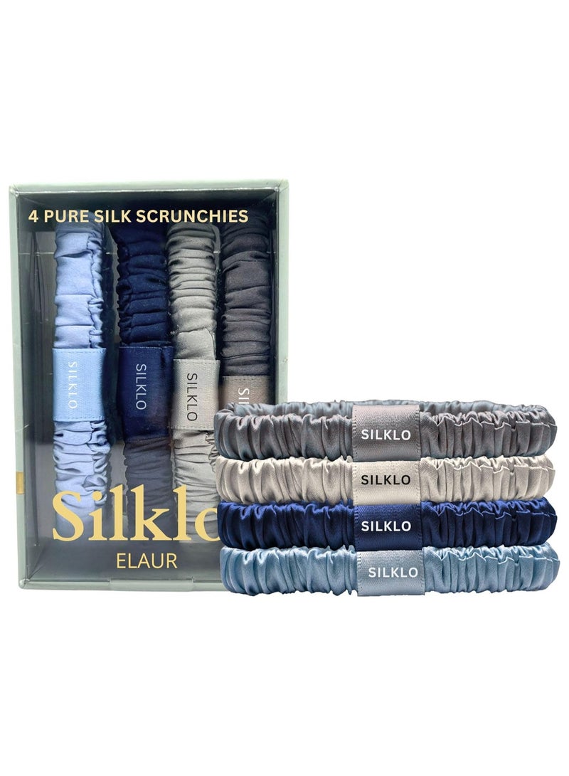 ELAUR Elaur Silklo Silk Scrunchies, 100% Pure Mulberry Hair Ties 22 Momme Anti Hair Loss No Breakage Anti Crease Anti Frizz 4Pcs (Navy, Light Blue, Charcoal, Grey) - Image 2