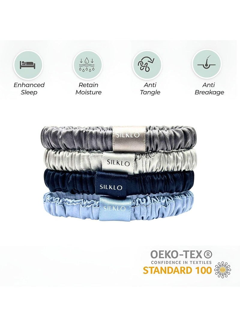 ELAUR Elaur Silklo Silk Scrunchies, 100% Pure Mulberry Hair Ties 22 Momme Anti Hair Loss No Breakage Anti Crease Anti Frizz 4Pcs (Navy, Light Blue, Charcoal, Grey) - Image 4