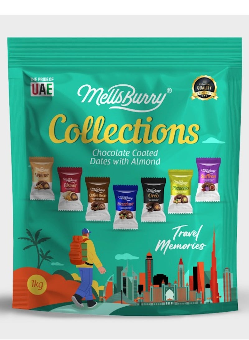 MELLSBURRY Collections Chocolate Coated Dates with Almond 1kg – Premium Assorted Flavors, Gourmet Gift Pack, UAE Made Luxury Date Chocolates - Image 1