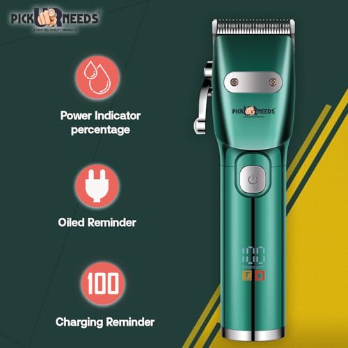 Pick Ur Needs Professional Hair Cutting Machine/Barber Tool/Metal Body With LED Display Trimmer 180 min Runtime 4 Length Settings Rechargeable Trimmer For Men (Green) - Image 2