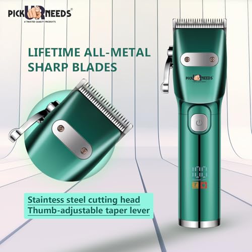 Pick Ur Needs Professional Hair Cutting Machine/Barber Tool/Metal Body With LED Display Trimmer 180 min Runtime 4 Length Settings Rechargeable Trimmer For Men (Green) - Image 3