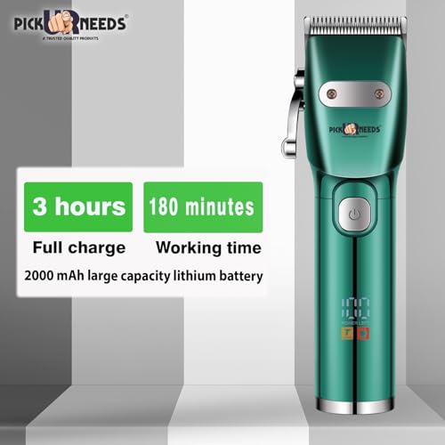 Pick Ur Needs Professional Hair Cutting Machine/Barber Tool/Metal Body With LED Display Trimmer 180 min Runtime 4 Length Settings Rechargeable Trimmer For Men (Green) - Image 4