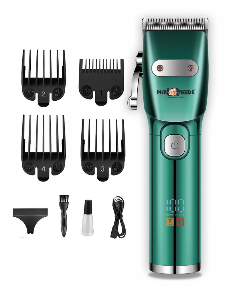 Pick Ur Needs Professional Hair Cutting Machine/Barber Tool/Metal Body With LED Display Trimmer 180 min Runtime 4 Length Settings Rechargeable Trimmer For Men (Green) - Image 1