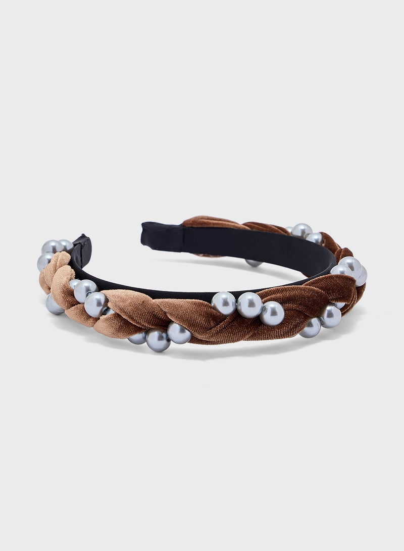 ELLA Braided Velvet Pearl Headband  - Image 1