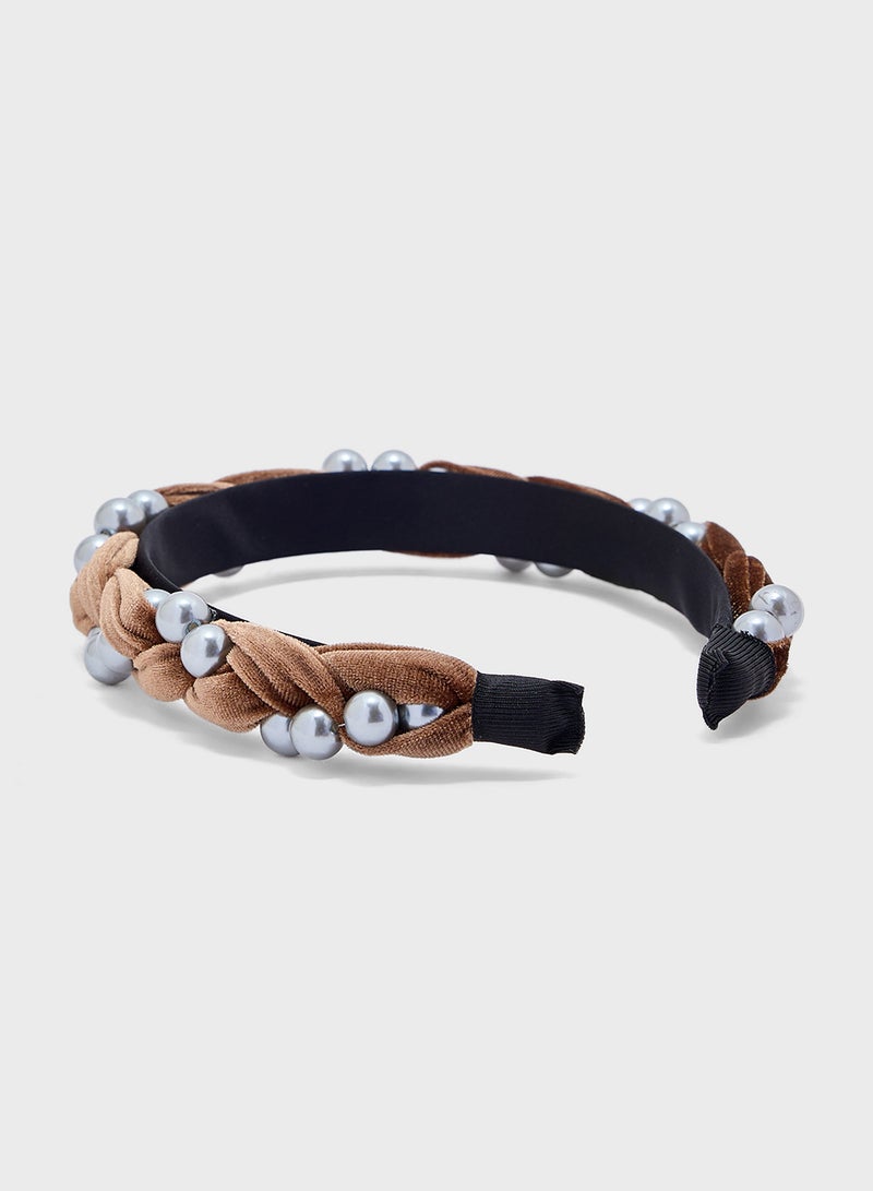 ELLA Braided Velvet Pearl Headband  - Image 2