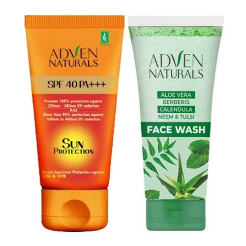 Adven Naturals SPF 40 Sun Protection Cream 100g  Neem Tulsi Face Wash 100g  Combo Set