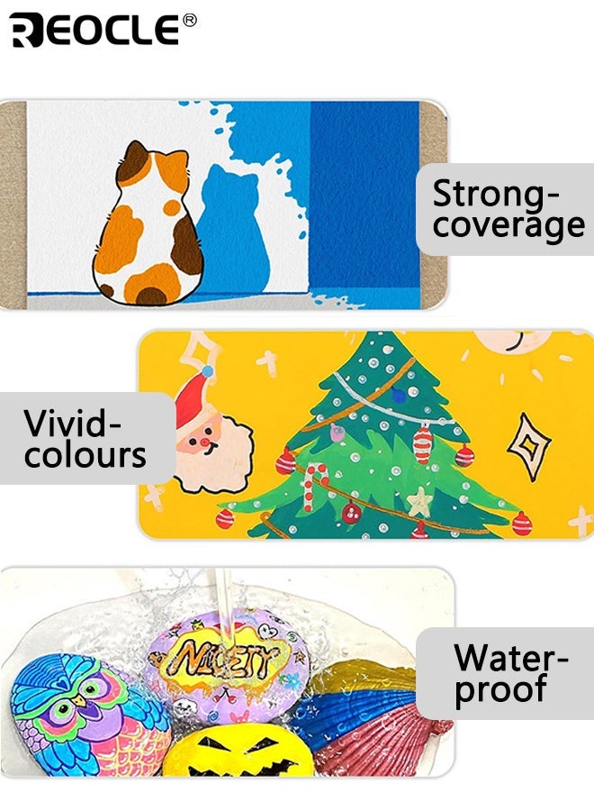 ريوكل 24 لونا من أقلام علامة الطلاء الاكريليك مع طرف فرشاة ناعمة للرسم على الحرف الفنية DIY الرسم على قماش الصخور الخشب السيراميك الزجاج حجر النسيج سطح للبالغين الاطفال المبتدئين الفنانين المحترفين - Image 2