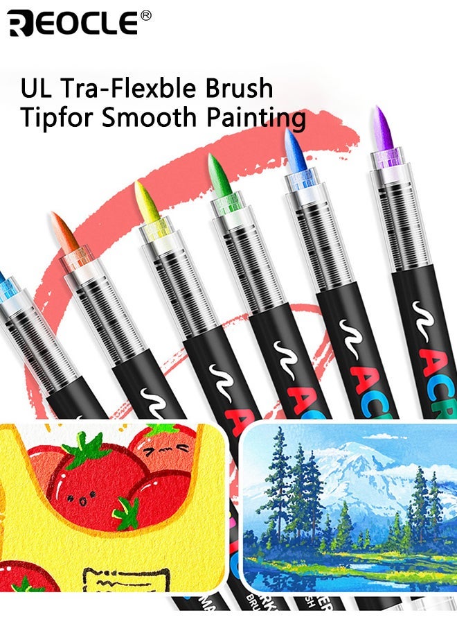 REOCLE 24 Colors Acrylic Paint Marker Pens Set with Soft Brush Tip for DIY Art Crafts Painting on Canvas Rocks Wood Ceramic Glass Stone Fabric Surface for Adults Kids Beginners Professional Artists - Image 5