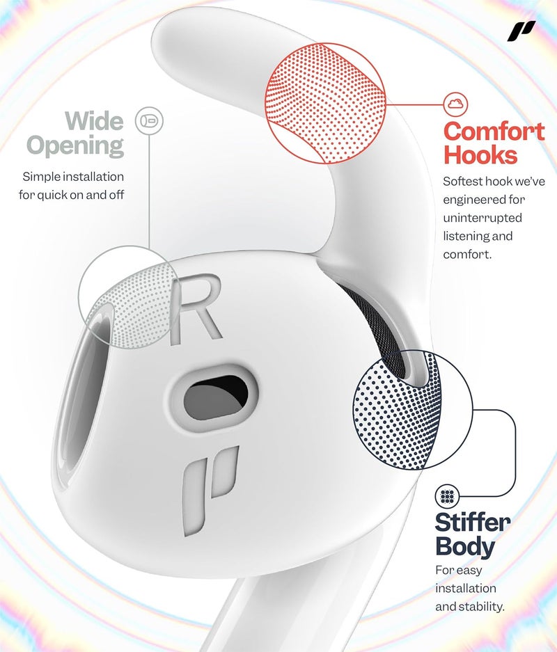 Proof Labs بروف لابس 4 أزواج من أغطية خطاف الأذن لـ AirPods 4 [مع حقيبة تخزين إضافية] ملحقات متوافقة مع Apple AirPods الجيل الرابع (أبيض) - Image 3
