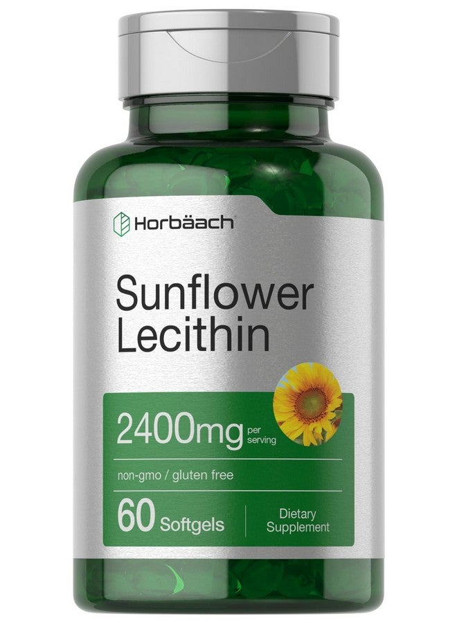 Horbäach Sunflower Lecithin Softgel Capsules | 2400mg | 60 Pills | Naturally Occurring Phospholipids | Non-GMO, Gluten Free Supplement - Image 1
