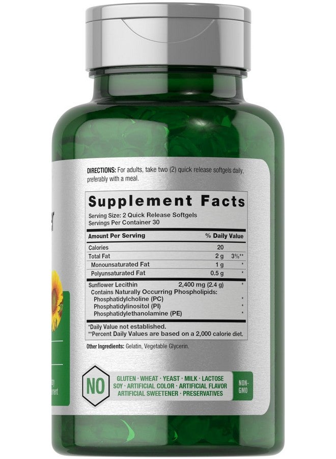 Horbäach Sunflower Lecithin Softgel Capsules | 2400mg | 60 Pills | Naturally Occurring Phospholipids | Non-GMO, Gluten Free Supplement - Image 2