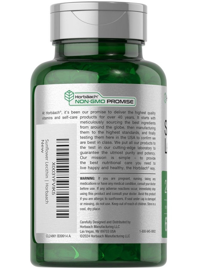 Horbäach Sunflower Lecithin Softgel Capsules | 2400mg | 60 Pills | Naturally Occurring Phospholipids | Non-GMO, Gluten Free Supplement - Image 3