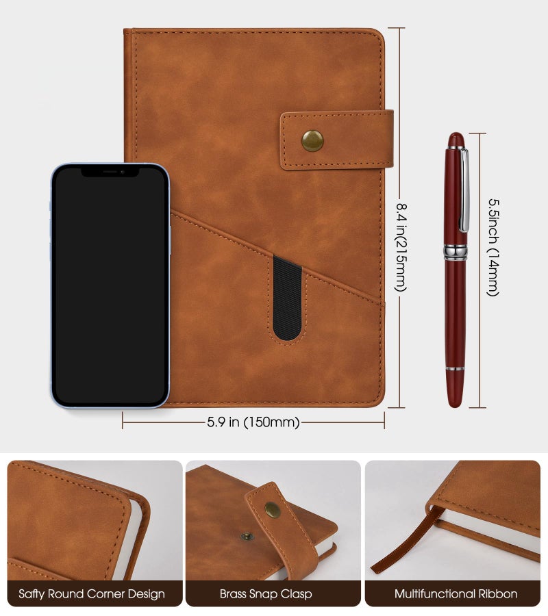 vfaejll Brown A5 Lined Leather Journal Notebook for Men Women,5.9" X 8.4" Personalized Hardcover Journal with Pen,200 Pages 100 Gsm Thick Ruled Paper Daily Diary for Travel,Business,Work,Writing - Image 2