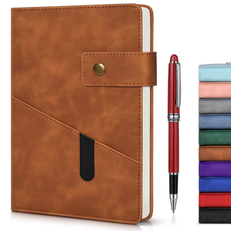 vfaejll Brown A5 Lined Leather Journal Notebook for Men Women,5.9" X 8.4" Personalized Hardcover Journal with Pen,200 Pages 100 Gsm Thick Ruled Paper Daily Diary for Travel,Business,Work,Writing - Image 1