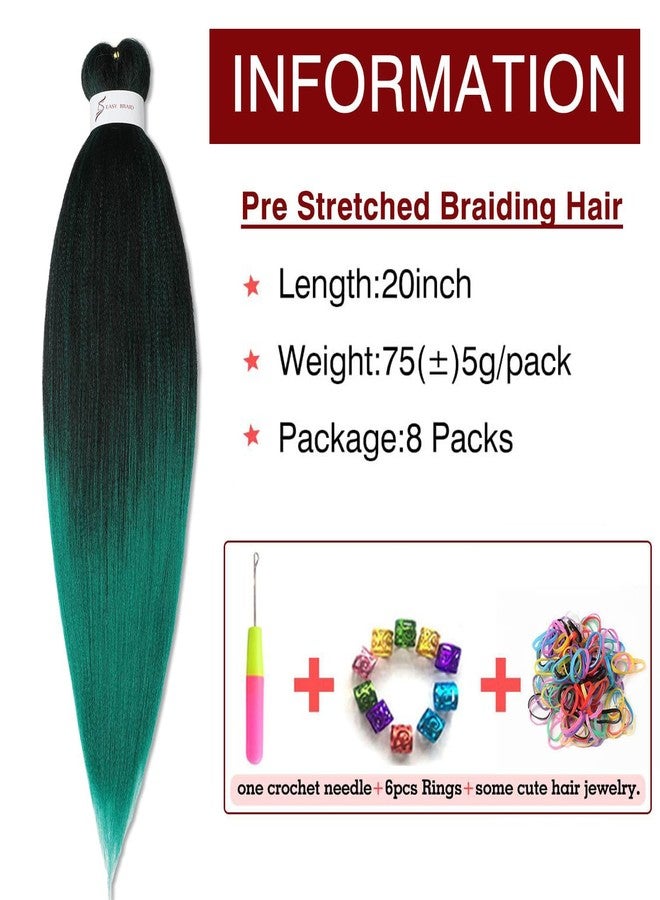 ShowCoco Pre-Stretched Braiding Hair Extensions Ombre Black to Green - 20 inch 8 Packs Synthetic Crochet Braids, Hot Water Setting Professional Soft Yaki Texture (20inch,#1B/Green) - Image 2