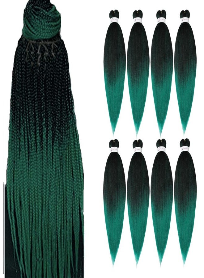 ShowCoco Pre-Stretched Braiding Hair Extensions Ombre Black to Green - 20 inch 8 Packs Synthetic Crochet Braids, Hot Water Setting Professional Soft Yaki Texture (20inch,#1B/Green) - Image 1