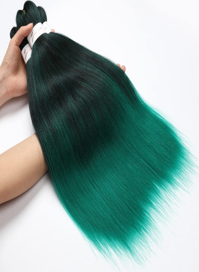 ShowCoco Pre-Stretched Braiding Hair Extensions Ombre Black to Green - 20 inch 8 Packs Synthetic Crochet Braids, Hot Water Setting Professional Soft Yaki Texture (20inch,#1B/Green) - Image 5