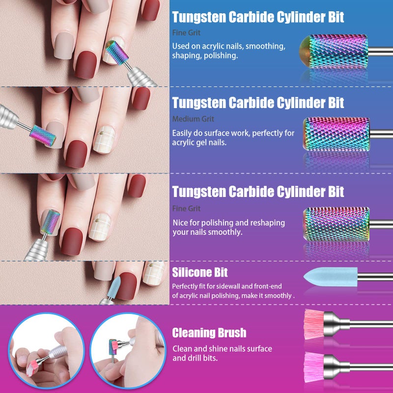 Depvko 25Pcs Nail Drill Bits Set: 3/32 Tungsten Carbide Ceramic Diamond Cuticle Safety Professional Drill Bits Nail Tech with Pink Holder Case & 50Pcs Sanding Bands for acrylic gel Remover Manicure Pedicure - Image 4