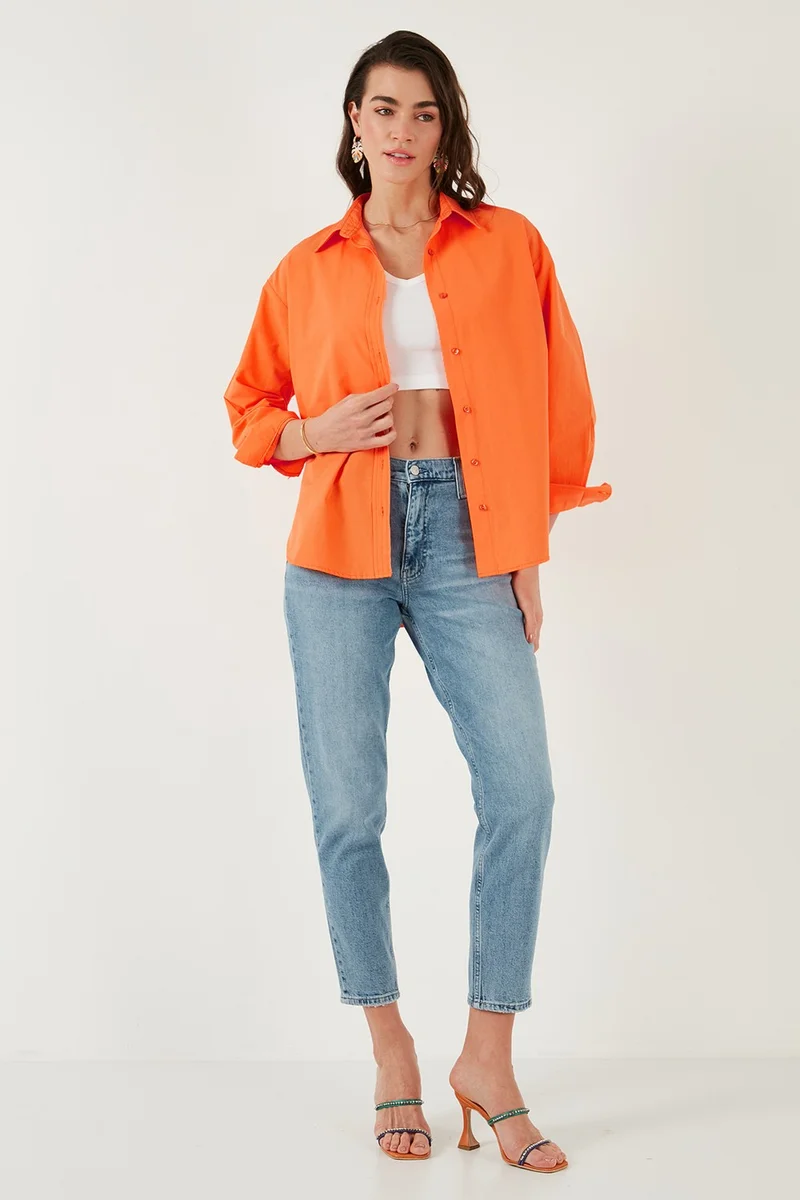 ليلا Cotton Regular Fit Short Front Long Back Oval Cut Shirt Women's Shirt CF25S163867