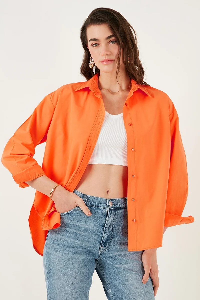 ليلا Cotton Regular Fit Short Front Long Back Oval Cut Shirt Women's Shirt CF25S163867