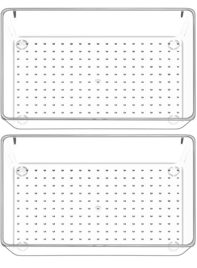 Set of 2Acrylic Space Saving Storage Box Drawer Organizer for Office Supplies Cabinet 22x15cm - Clear - Image 2