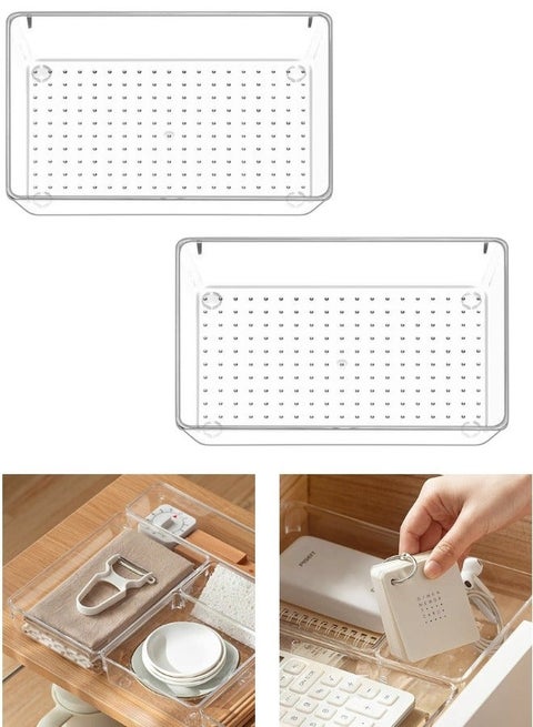 Set of 2Acrylic Space Saving Storage Box Drawer Organizer for Office Supplies Cabinet 22x15cm - Clear