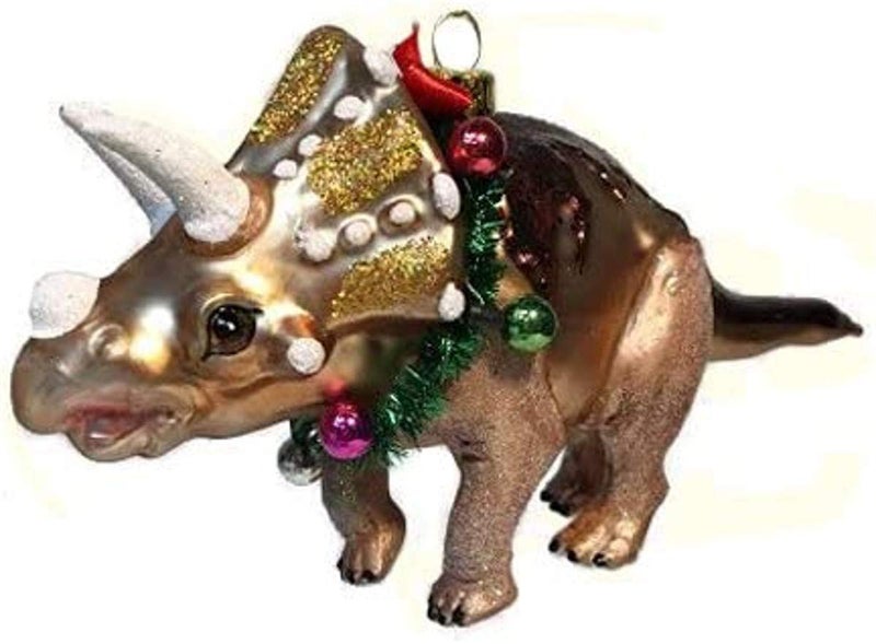 December Diamonds 7980521 Blown Glass Triceratops Dinosaur with Garland Ornament 7 Inches