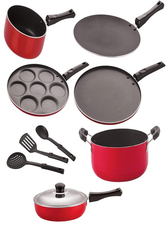 Nirlon Non-Stick Heavy Gauge Aluminium Kitchen Items(Black & Red_Combo Set) [2.6mm_CT_FP13_SPM_UP_Cass20_ST11_3SPN] - Image 1