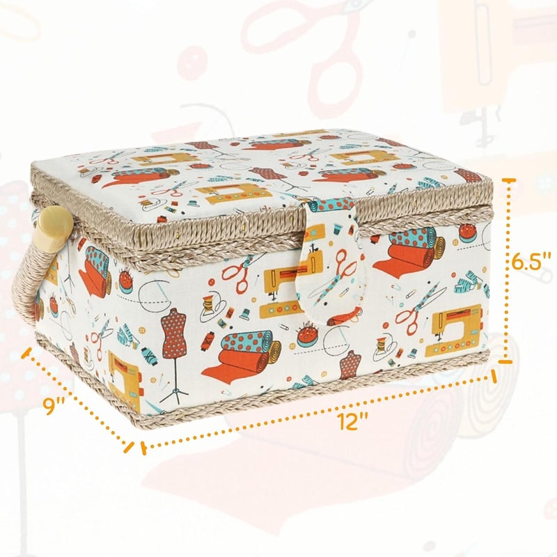 COMFECTO Sewing Basket Large Storage Organizer with Complete Sewing Kit Accessories, Wooden Sewing Box Kits with Removable Tray Tomato Pincushion for Mending, White - Image 4