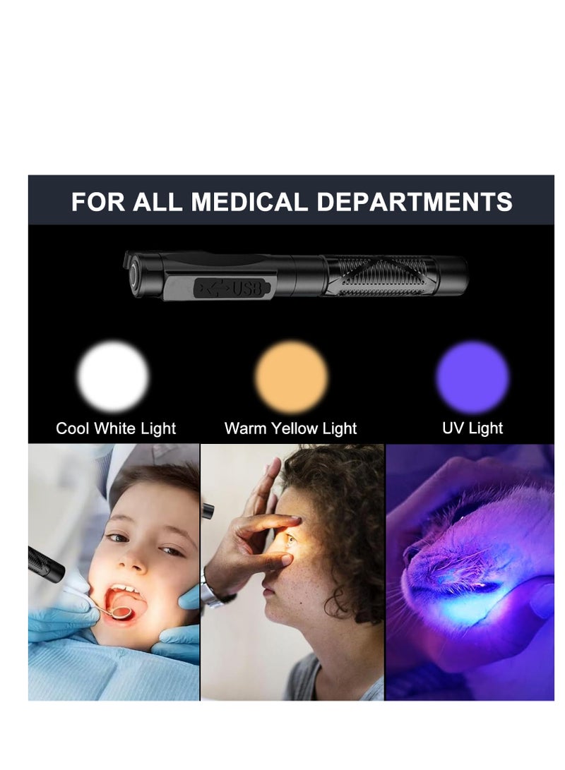 SOLARAE Pen Torch Medical, Rechargeable USB Diagnostic Pen Light, 3-Colour Light, Portable LED Penlight with Pocket Clip for Nurses Student Doctors - Image 2