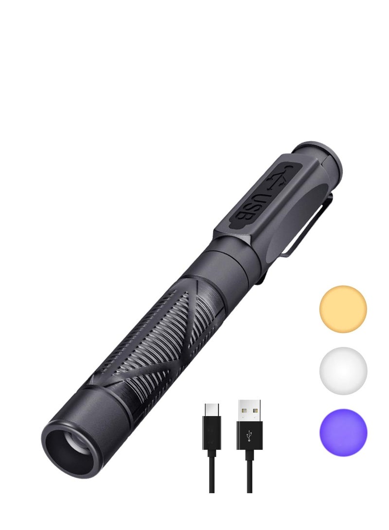 SOLARAE Pen Torch Medical, Rechargeable USB Diagnostic Pen Light, 3-Colour Light, Portable LED Penlight with Pocket Clip for Nurses Student Doctors - Image 1