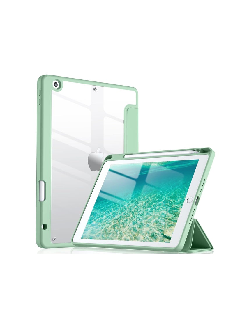 إيفو حافظة هجينة متوافقة مع أجهزة iPad الجيل التاسع/الثامن/السابع (موديل 2021/2020/2019، مقاس 10.2 بوصة) - غطاء مقاوم للصدمات مع غطاء خلفي شفاف مع حامل قلم رصاص، تنبيه/غفو تلقائي، أخضر نعناعي  - Image 1