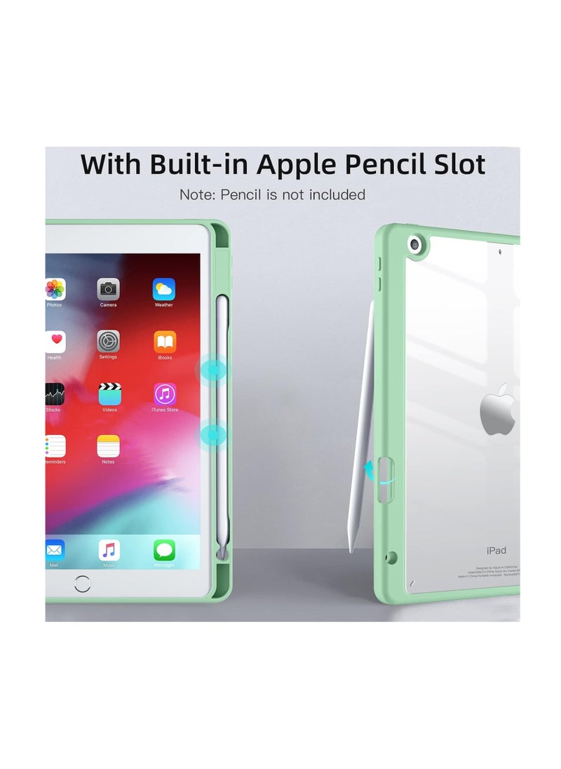 إيفو حافظة هجينة متوافقة مع أجهزة iPad الجيل التاسع/الثامن/السابع (موديل 2021/2020/2019، مقاس 10.2 بوصة) - غطاء مقاوم للصدمات مع غطاء خلفي شفاف مع حامل قلم رصاص، تنبيه/غفو تلقائي، أخضر نعناعي  - Image 3