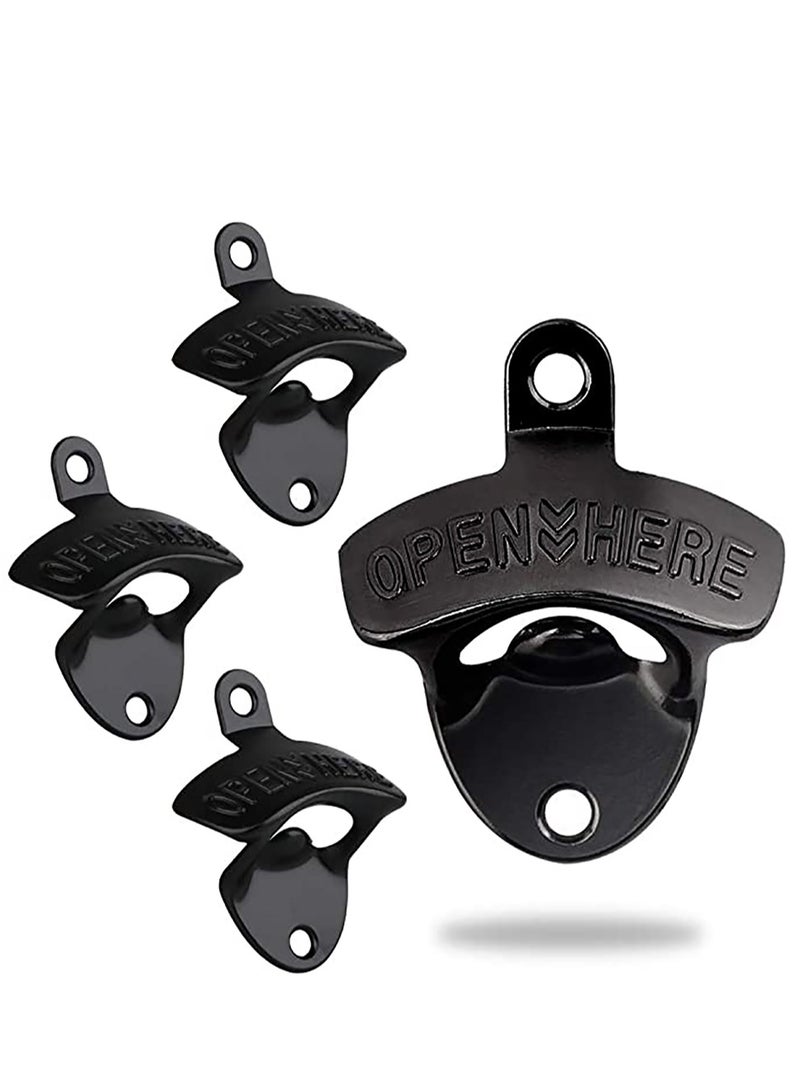 KASTWAVE 4 Pcs Bottle Opener Wall Mounted, Antique Metal Bottle Top Openers Hardware With Mount Screws Set - Image 1