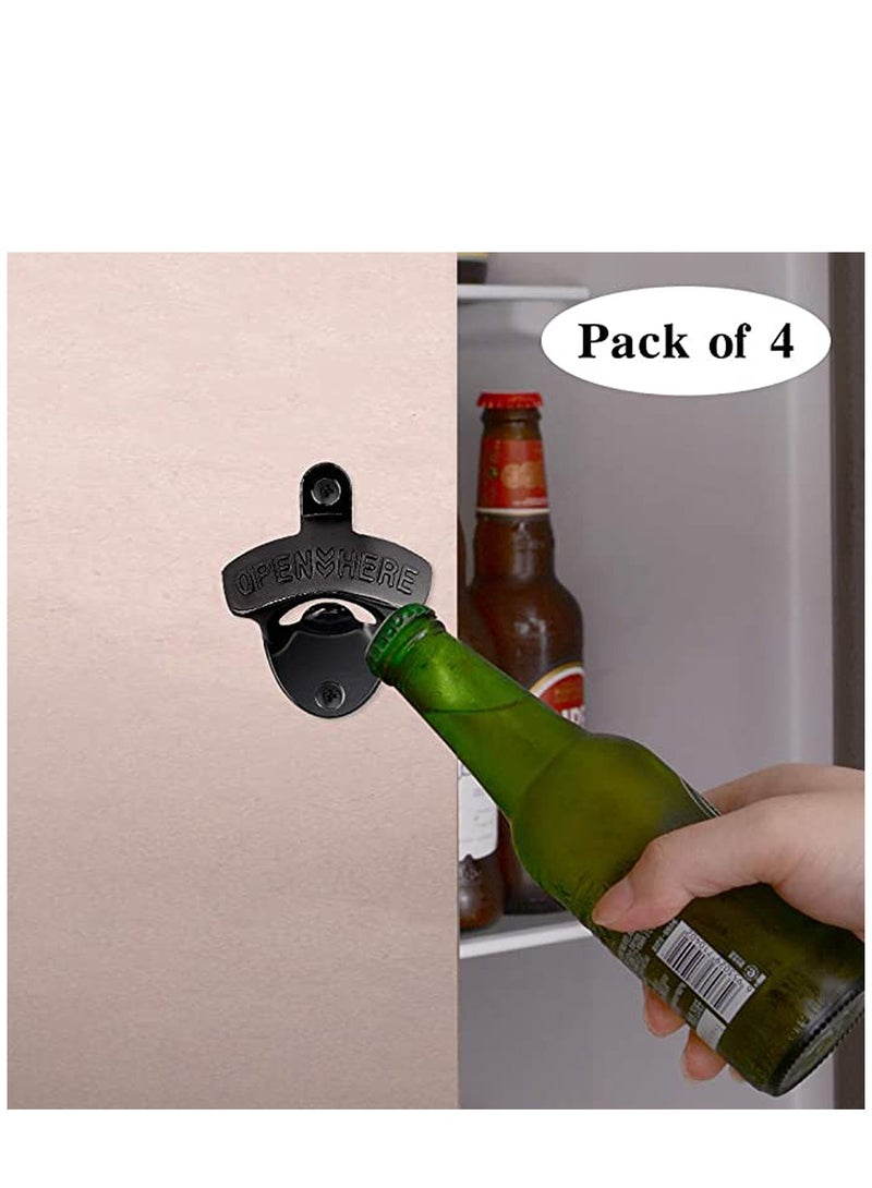 KASTWAVE 4 Pcs Bottle Opener Wall Mounted, Antique Metal Bottle Top Openers Hardware With Mount Screws Set - Image 3