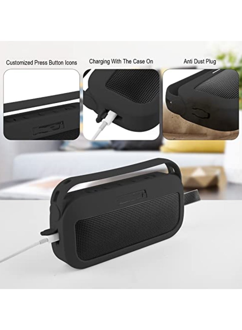Silicone Case Cover for Bose SoundLink Flex Portable Speaker Travel Protective Carrying Pouch (Black Case)  - Image 2