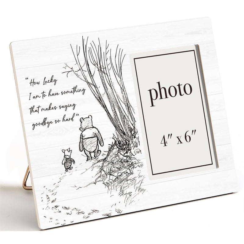 AKFVNSFK Pooh Bear Quote Picture Frame, Classic Pooh Bear Going Away Gifts for Friends Sisters Besties, Saying Goodbye So Hard Photo Frame for 4 x 6 Inch Photo - Image 1