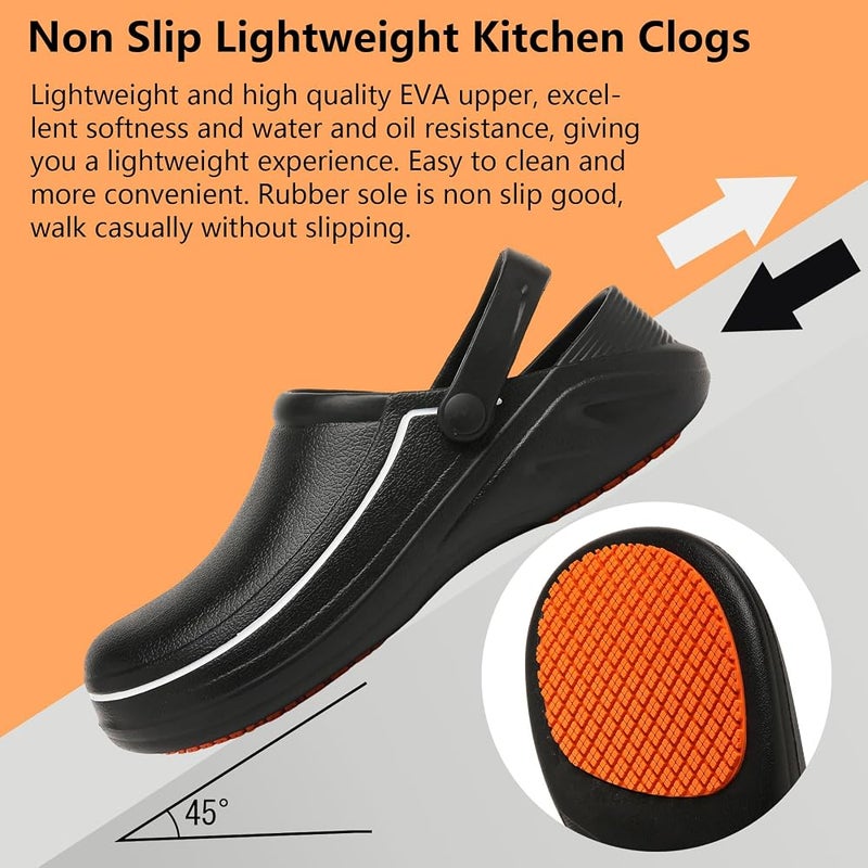 ZEENXIUYA Unisex Cooking Clogs Oilproof Waterproof and Slip Resistant Chef Shoes for Food Service Work Shoes for Kitchen Restaurante Garden and Nursing Zapatos De Cocina Black - Image 4