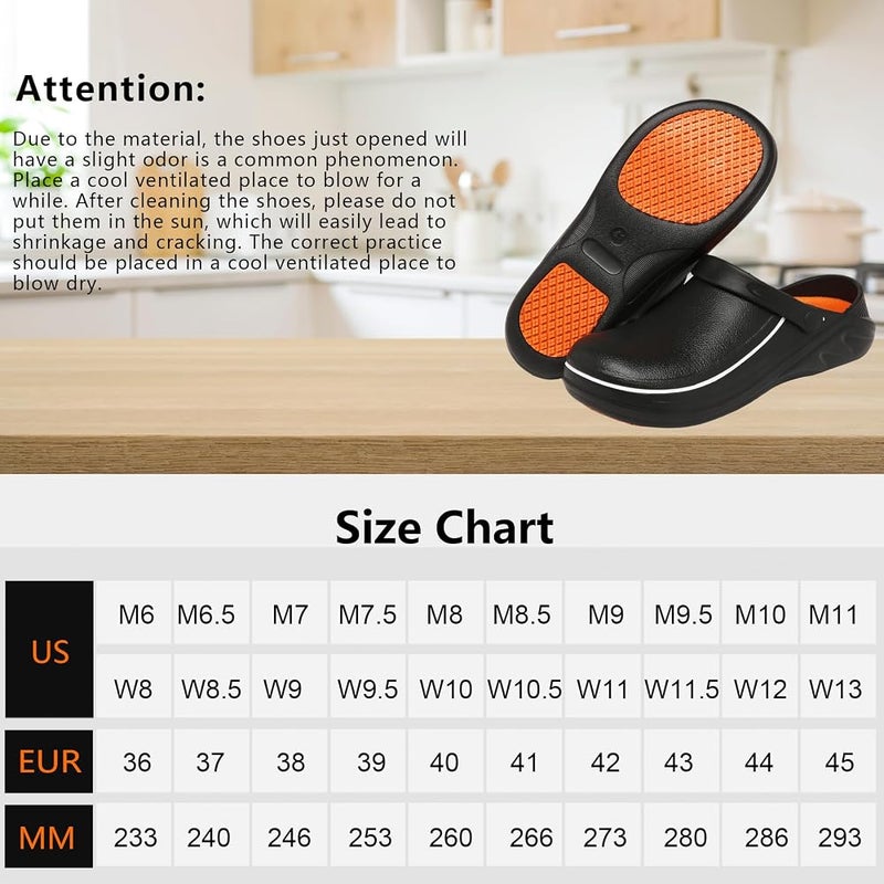 ZEENXIUYA Unisex Cooking Clogs Oilproof Waterproof and Slip Resistant Chef Shoes for Food Service Work Shoes for Kitchen Restaurante Garden and Nursing Zapatos De Cocina Black - Image 2