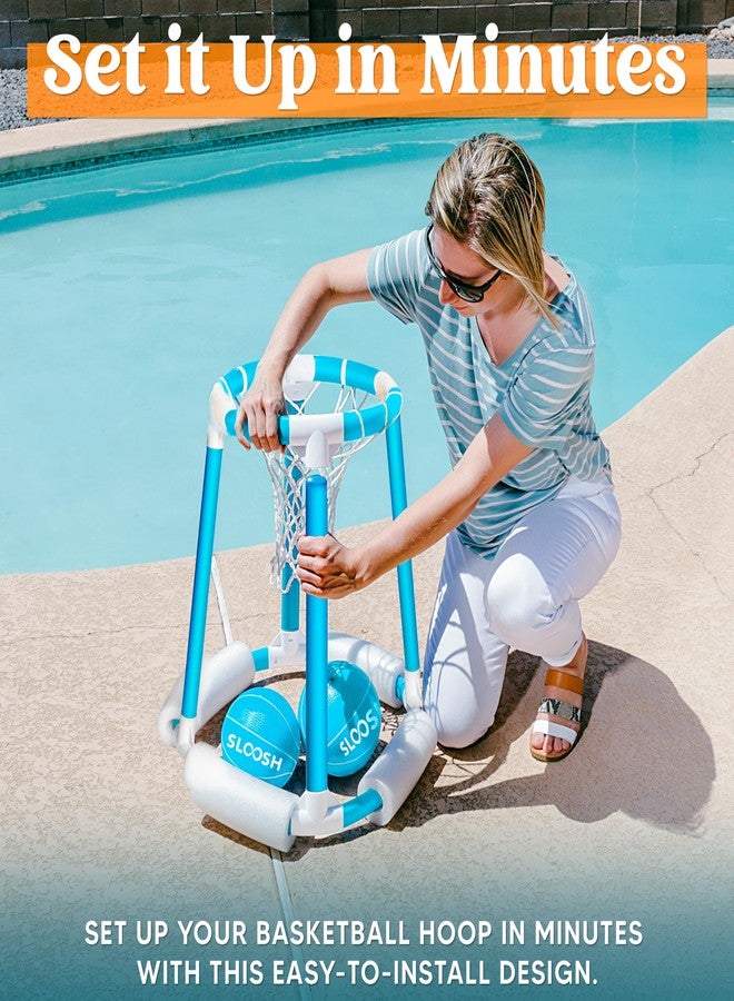 Sloosh Pool Basketball Hoop Set, Floating Basketball Pool Game, Swimming Floats Toys with Balls Pump, Summer Outdoor Water Play Toy for Kids and Adults (Blue) - Image 4