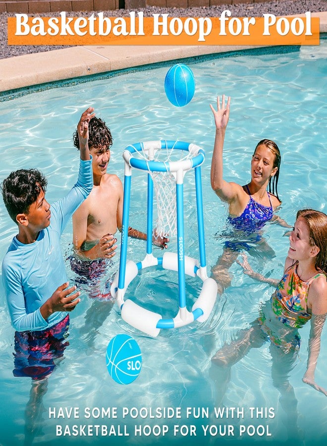 Sloosh Pool Basketball Hoop Set, Floating Basketball Pool Game, Swimming Floats Toys with Balls Pump, Summer Outdoor Water Play Toy for Kids and Adults (Blue) - Image 2
