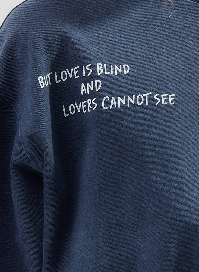 trendyol Indigo 100% Cotton Faded Effect Printed Crop Crew Neck Knitted T-Shirt TWOSS23TS00117 - Image 5