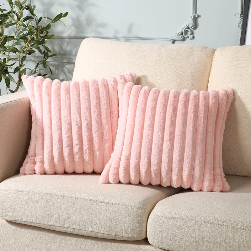 Soleebee Set of 2 Throw Pillow Covers Soft Cozy Velvet Pillowcase Faux Rabbit Fur Cover for Couch Sofa Bed Chair Home Decorative Pillows Cover (24x24 Inch  Pink) - Image 2