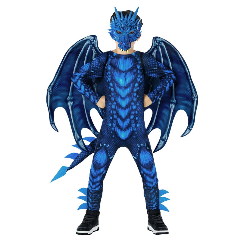Morph Blue Dragon Costume for Kids Dragon Wing Costume for Boys Halloween DressUp Fun Dragony Outfit Small