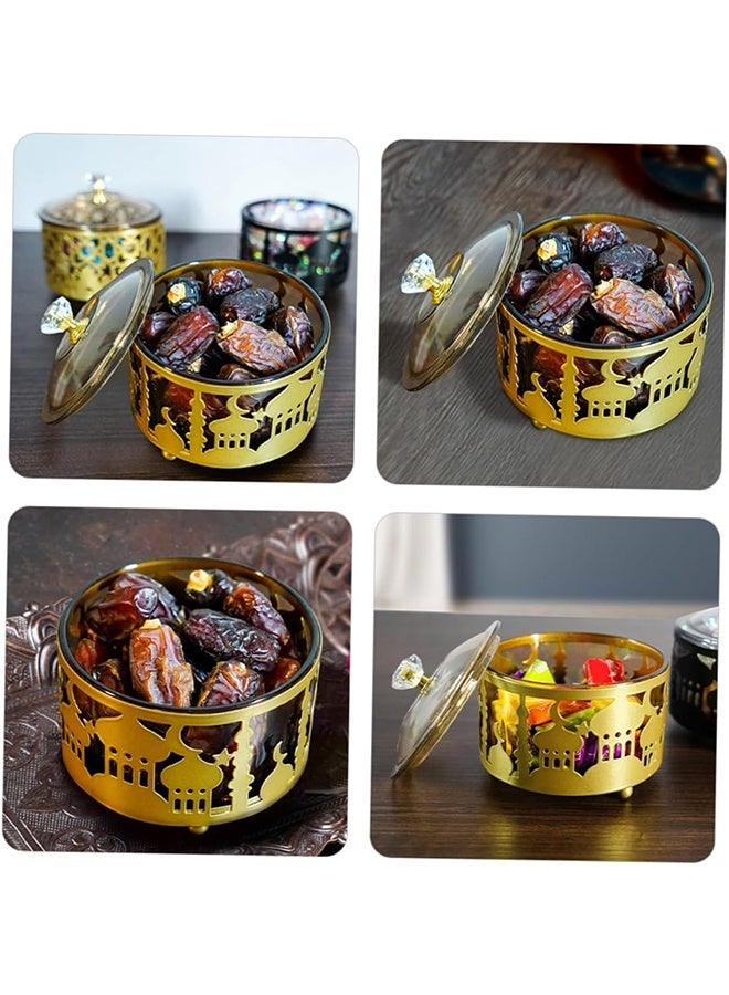 JCB CHIC 2 قطعة صينية تقديم وجبات خفيفة رمضان مع غطاء ، رمضان عيد مبارك معدن حلوى تقديم جرة الذهب مجوفة صندوق المجوهرات زخرفة صندوق الوجبات الخفيفة المكسرات المسلم رمضان مبارك حفلة اللوازم - Image 5